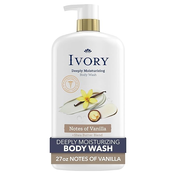 Ivory Ivory Body Wash, Deeply Moisturizing, 24hr Nourishing Hydration, Soothes Itchy Dry Skin, Made with Shea Butter Blend, Free of Dyes Heavy Perfumes Parabens & Phthalates, Vanilla Scent, 27 oz Korean face wash