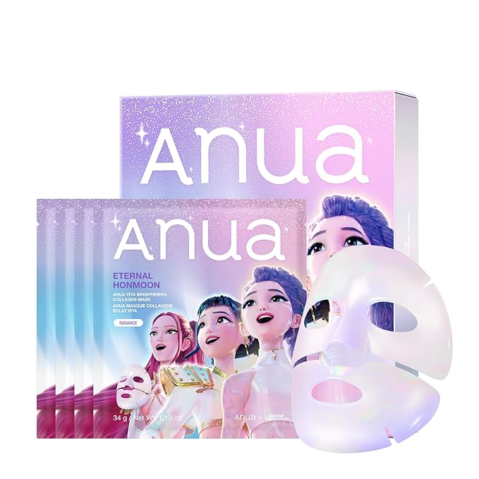 ANUA ANUA Vita Collagen Mask, Hydrogel Face Mask for Cooling & Skin Firmness, Dullness Care with Vitamin C, Radiant Glass Skin Effect, KPop Demon Hunters, Korean Skincare (4ea) Korean skincare