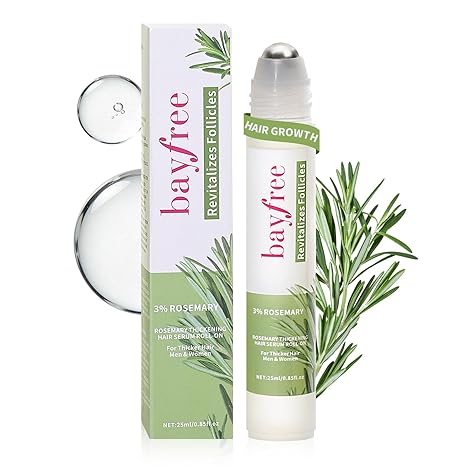 bayfree Rosemary Oil for Hair Growth Serum Roll On with 3% Rosemary, Hydrating & Non-Greasy Scalp Serum for Thicker-Looking Hair, Daily Care Massage Roller Applicator for Men & Women, 25ml Serum