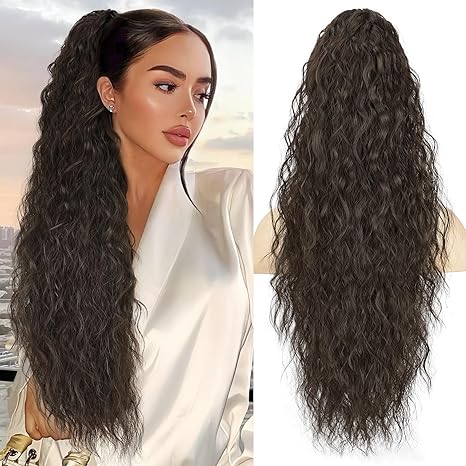 Lommel Lommel Ponytail Extension, Claw Clip Ponytail Extension for Women Long Wavy Pony Tails Hair Extensions Fluffy Natural Looking Synthetic 26 Inch Clip in Ponytail Hairpiece for Daily Use(Dark Brown) skincare