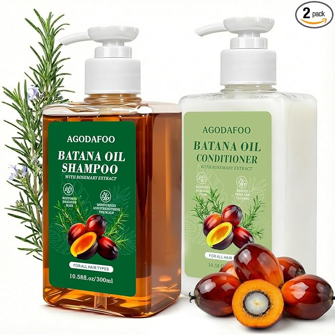 Agodafoo Batana Oil Shampoo and Conditioner Set, Reduces Hair Loss, Restores Hair Vitality and Rejuvenates, Stimulates Hair Growth, Repairs Damage for Men & Women 300ml+300ml 10.58fl.oz skincare