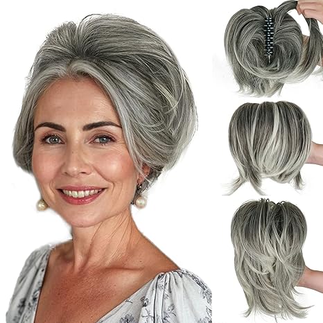Sotpmal Short Straight Claw Clip Ponytail Extension with 4 DIY Bendable Metals, Synthetic Messy Bun Hair Piece for Women with Thinning Hair, Salt and Pepper Ombre skincare