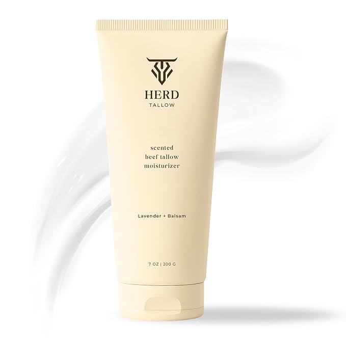 Herd Tallow Beef Tallow Moisturizer 7oz Lavender + Balsam – Grass-Fed Tallow Face & Body Cream with Manuka Honey, Oat & Hyaluronic Acid – Calming, Hydrating Balm for Dry, Sensitive Skin Moisturiser