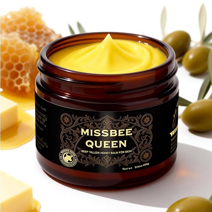 MISSBEE QUEEN Beef Tallow for Skin & Face | Tallow and Honey Balm | Anti-Aging Cream | Oily & Sensitive & Dry Skin | Based Supplies Organic Grass-Fed Beef Tallow Honey | Travel Size | 2.1 oz / 60g | Night Cream Moisturiser