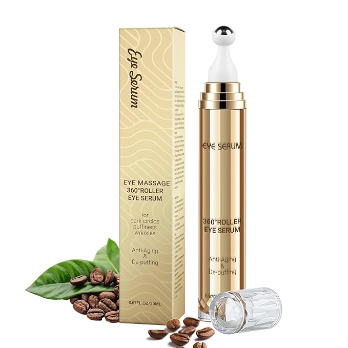MUOCOBU 5% Caffeine Eye Serum, Hyaluronic Acid Under Eyes Cream with 360° Massage Ball