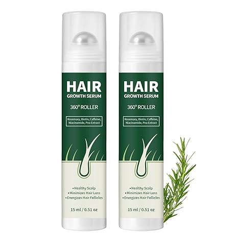 MOC LINK Hair Growth Serum Roll On with Biotin, Pea Extract, Niacinamide & Caffeine, Rosemary Serum for Scalp, Beard & Body Hair, Supports Thicker & Healthy Hair Growth, Fuller Hair, Men & Women, 0.51oz (2PCS) Serum