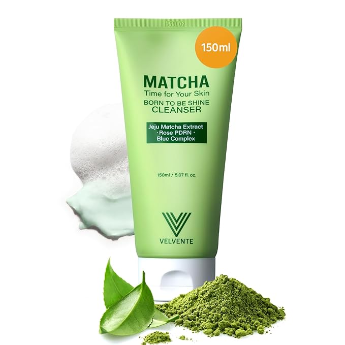 VELVENTE Matcha Gentle Deep Pore Cleansing Facial Cleanser, Low-pH Face Wash for Pore Refining, Rose PDRN Hydrating Daily Facial Wash Redness & Sensitive Skin Friendly, Korean Skincare(5.07 fl.oz.) Water Cleanser