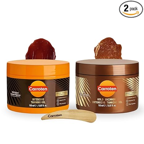 Carroten Carroten Intensive + Gold Shimmer Tanning Gel | Browning Tan Accelerators | Non-Greasy, Water-Resistant | Carrot & Coconut Oil | Vitamin A & E For Hydration | 5 oz (Set of 2) + Spatula skincare