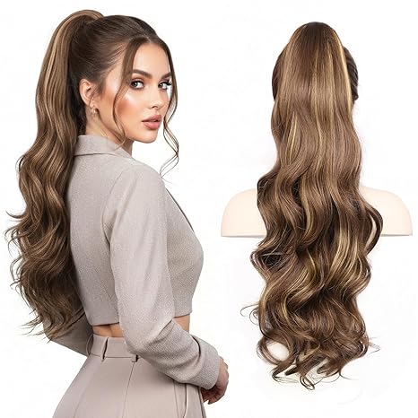 MaopaoBeauty 26 Inch Wavy Ponytail Extension with Claw Clip & Drawstring 2-in-1, Long Ponytail Extension, Clip on Ponytail for Women for Festival, Dating, Office & Holiday Getaway skincare