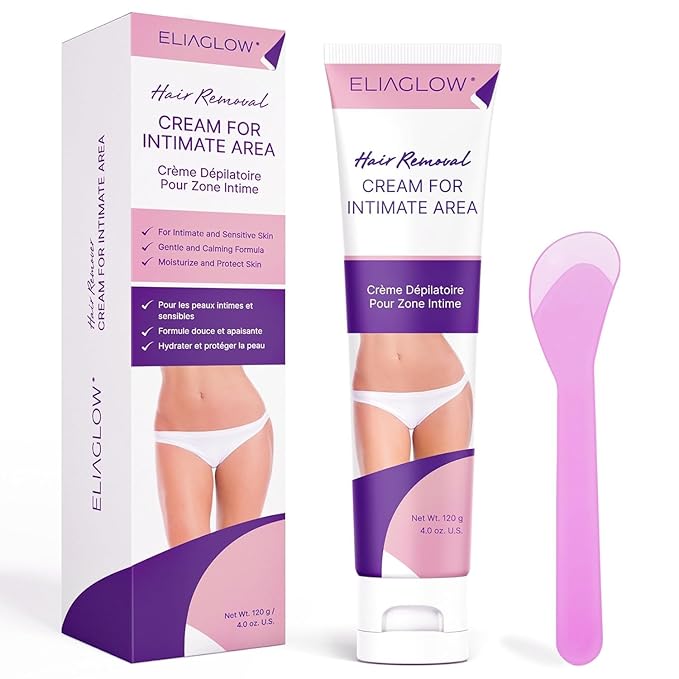 ELIAGLOW Hair Removal Cream for Women and Men : Sensitive Depilatory Cream for Bikini, Private Areas, Pubic, Body, Legs, and Underarms - Gentle Formula for All Skin Type Moisturiser