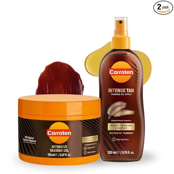 Carroten Carroten Intensive Tanning Gel + Oil Spray | Browning Tan Accelerator | Carrot & Coconut Oil | Vitamin A + E for Moisture & Hydration | Water-Resistant, Non-Greasy | Made in Greece | 6.7 oz + 5 oz Moisturiser