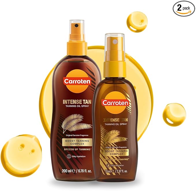 Carroten Carroten Intensive Tanning Oil Spray Set | Browning Tan Accelerator | Vitamin E + Carrot & Coconut Oils | Water-Resistant, Silky Hydration | Coconut Fragrance | Made in Greece | 6.7 oz + 2.3 oz skincare