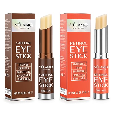 VELAMO ADVANCED VELAMO ADVANCED Caffeine & Retinol Eye Stick Duo: Energizing & Renewing AM/PM Under Eye Balms for Dark Circles, Puffiness & Wrinkles - Travel Essentials, Portable & Perfect for On-the-go Use skincare
