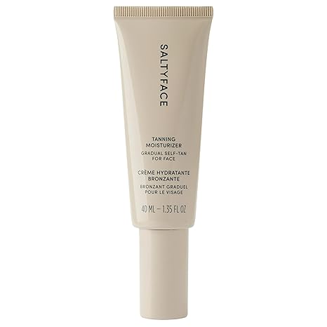 SALTYFACE SALTYFACE - Tanning Moisturizer - Self Tanner for Face - Natural Subtle Color - Green Tea & Hyaluronic Acid - No Color Transfer - Non-Clogging - Face Tanner - Vegan Skin Care - 1.35 FL OZ (40 ML) Moisturiser