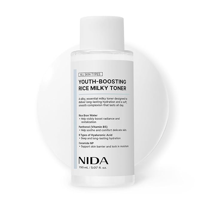 NIDA NIDA Youth-boosting Rice Milky Toner, for Glass Skin | Rice Bran Extract, Niacinamide, Ceramide NP, Panthenol | Deep Moisturizing, Hydrating and Refreshing, Korean Skin Care | 5.07 fl. oz., 150ml Korean face wash