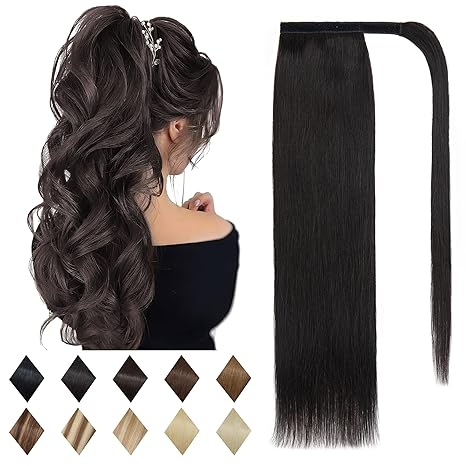SEGO SEGO Ponytail Extension Human Hair Real Human Hair Clip In Wrap Around Long Straight Ponytail With Magic Paste Pony Hairpieces for Women -14 Inch 80g #1B Natural Black skincare