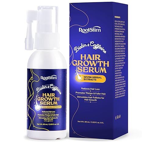 RootStim Hair Growth Serum, Rice Water & Biotin & Caffeine, Hair Growth Spray for Men & Women, Hair Oils for Hair Growth - Hair Thinning, Longer, Fuller Hair, Enriched with Seven Herbal Extracts Serum