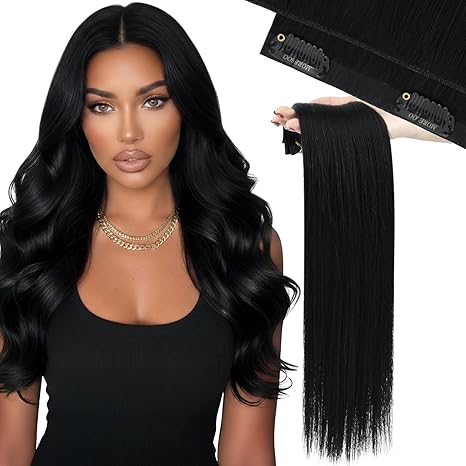 Moresoo Moresoo Genius Clip in Hair Extensions Jet Black Clip in Extensions Real Human Hair Seamless No Heat No Glue Invisible Clips in Human Hair Extensions Pu Weft Hair for Daily Use 16inch 120g 7pcs skincare