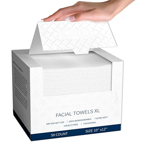 ALBTUB Disposable Face Towels, 10"x12" Extra Large Biodegradable Ultra Soft Facial Wipes for Sensitive Skin, Hypoallergenic & Lint-Free Dry Wipes for Makeup Removal, Face Cleansing, Skincare, 50 Count skincare