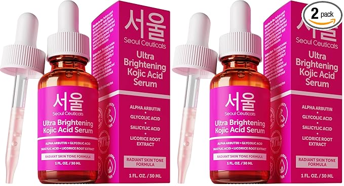 SeoulCeuticals SeoulCeuticals Korean Skin Care Kojic Acid Serum Alpha Arbutin – Dark Spot Remover Corrector Glycolic Acid + Salicylic Acid K Beauty 1oz (Pack of 2) Exfoliator