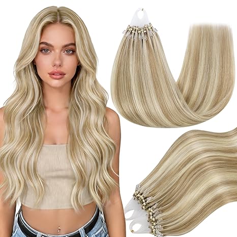 Full Shine Full Shine Microlink Hair Extensions Human Hair 22 Inch Long Straight Remy Hair Color 16P22 Blonde Highilghted 50 Grams with 7G Micro Beads Micro Loop Human Hair Extensions skincare