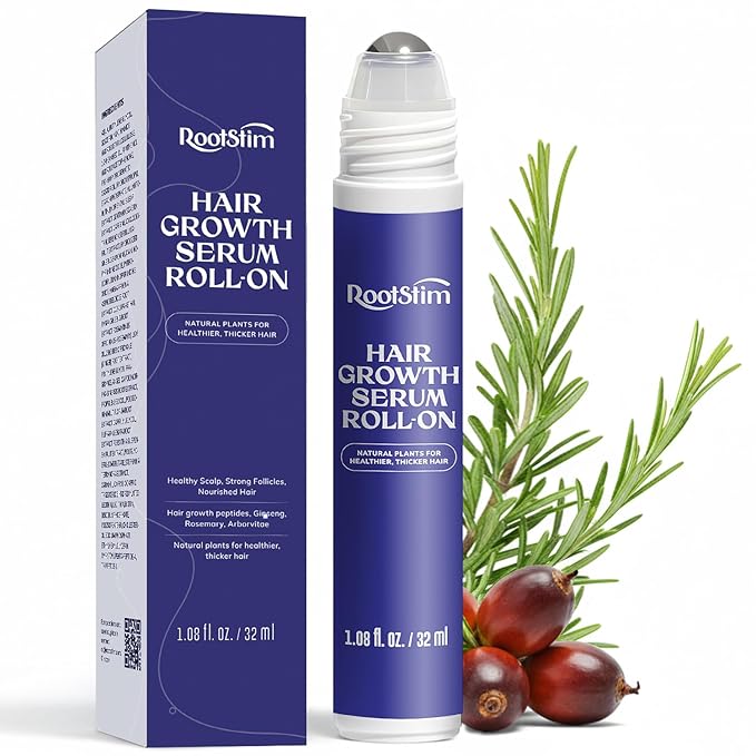 RootStim Hair Growth Serum Roll On with Rosemary, Caffeine & Biotin, Helps Support Fuller-Looking Hair, Clean Non-Greasy Scalp Serum for Thinning Hair 1.08 Fl Oz Serum