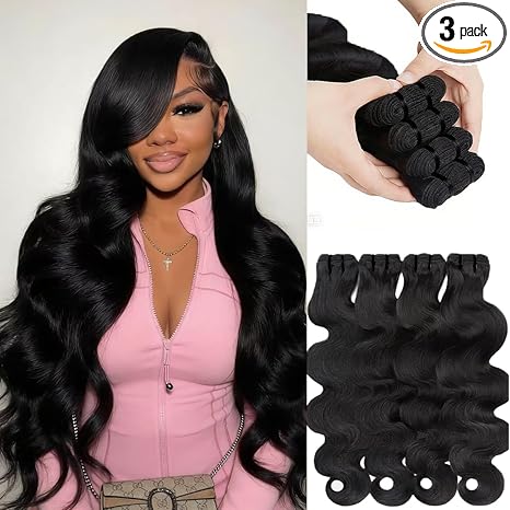 BaodanHair 16A Human Hair Bundles 16 18 20 22Inch Body Wave, Raw Virgin Human Hair Extensions, Ultra Thin Double Drawn Invisible Weft, Sew In Extensions, Cuticle Aligned, 3x Longer Lifespan, Reusable skincare