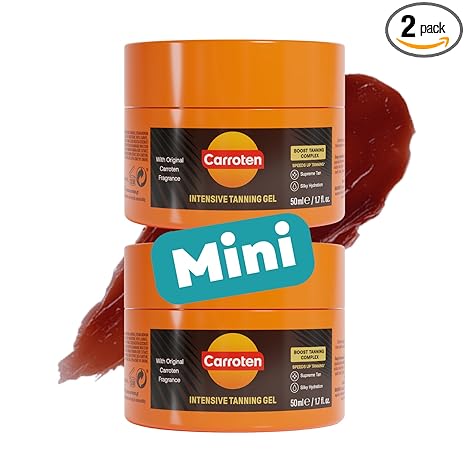 Carroten Carroten Mini Intensive Tanning Gels | Browning Tan Accelerator | Non-Greasy, Water-Resistant with Carrot & Coconut Oil | Vitamin A & E For Moisture & Hydration | Travel Size | 1.7 oz (2 Pack) Moisturiser
