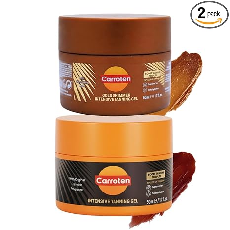 Carroten Carroten Mini Intensive + Gold Shimmer Tanning Gels | Travel Size Tan Accelerator & Body Bronzer | Non-Greasy, Water-Resistant | Carrot & Coconut Oil | Vitamin A & E For Hydration | 1.7 oz (Set of 2) skincare