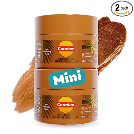 Carroten Carroten Mini Shimmer Gold Tanning Gels | Travel Size Tan Accelerator & Body Bronzer | Non-Greasy Water-Resistant with Carrot & Coconut Oil | Vitamin A & E For Moisture & Hydration | 1.7 oz (2 Pack) Moisturiser