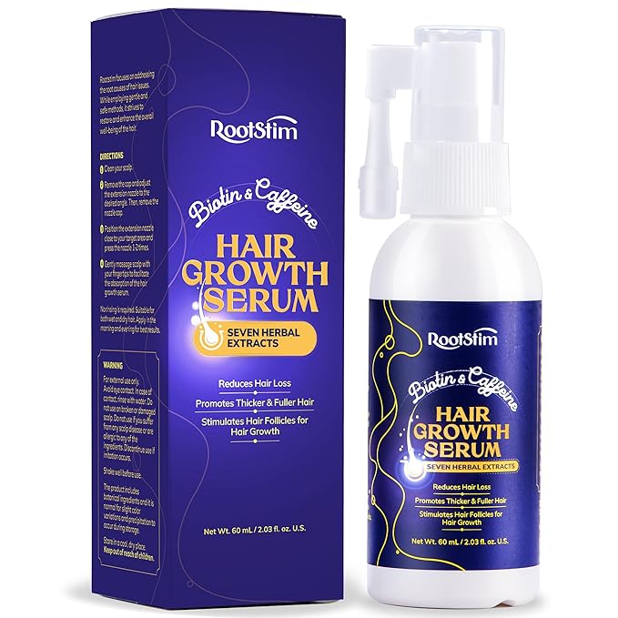 RootStim Hair Growth Serum, Rice Water & Biotin & Caffeine, Hair Growth Spray for Men & Women, Hair Oils for Hair Growth - Hair Thinning, Longer, Fuller Hair, Enriched with Seven Herbal Extracts Serum